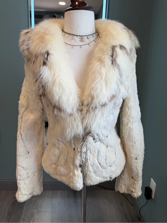 Jackets & Blazers - Vintage White Rabbit Fur Jacket Fox Fur Collar Y2K XS S
